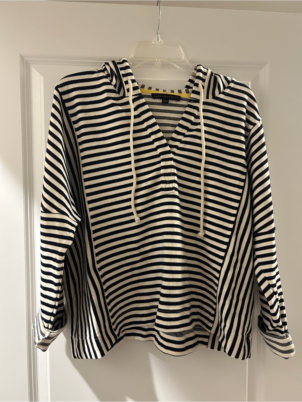 Striped Hooded Pullover Top - Blue & White